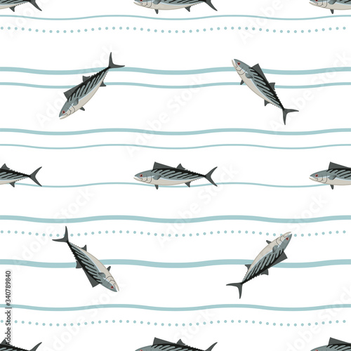 Bonito. Fish. Colored Vector Patterns. 