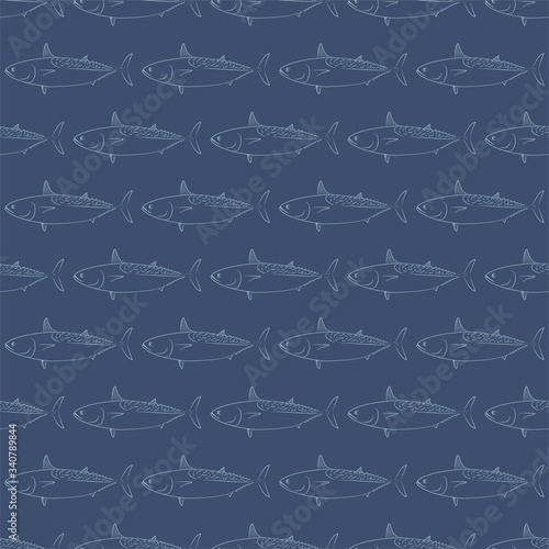 Tuna Fish. Mackerel Tuna. Colored Vector Patterns