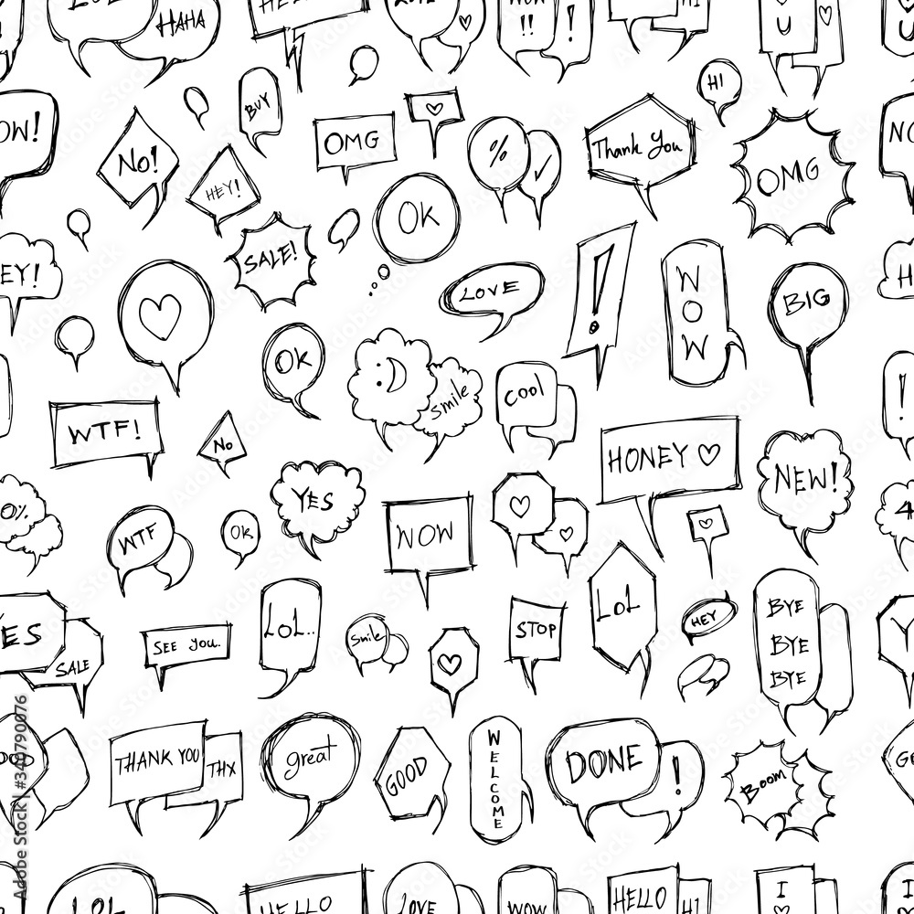 Speech Bubble doodle background seamless pattern. Drawing vector illustration hand drawn eps10
