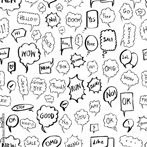 Speech Bubble doodle background seamless pattern. Drawing vector illustration hand drawn eps10