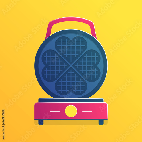 Waffle iron isolated icon in cartoon style. Equipment for cooking traditional belgian dessert. Electric kitchenware for cooking and baking at home. Opened waffle maker vector illustration.