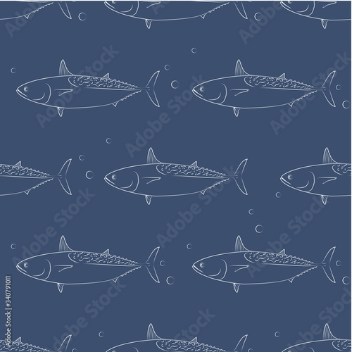 Tuna Fish. Mackerel Tuna. Colored Vector Patterns