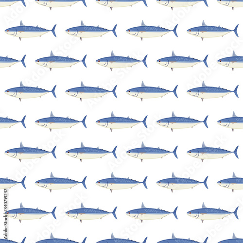 Tuna Fish. Mackerel Tuna. Colored Vector Patterns