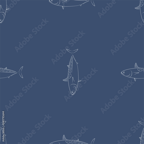 Tuna Fish. Mackerel Tuna. Colored Vector Patterns