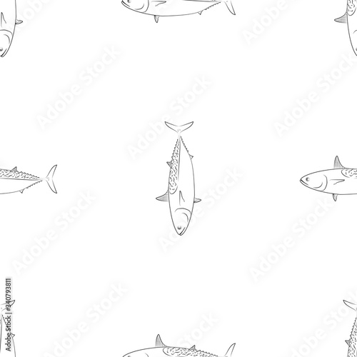 Tuna Fish. Mackerel Tuna. Colored Vector Patterns