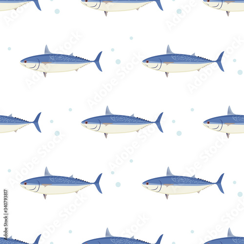 Tuna Fish. Mackerel Tuna. Colored Vector Patterns