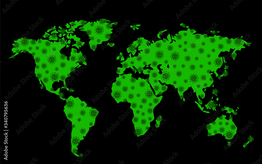 World map of Corona virus. Coronavirus Pandemic. 2019-nCoV World map of Corona virus. Coronavirus Pandemic. 2019-nCoV