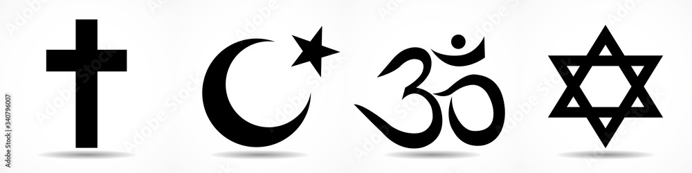 Set of World religion symbols - Christianity, Islam, Hinduism and Judaism. Vector illustrator Set of World religion symbols - Christianity, Islam, Hinduism and Judaism. Vector illustrator