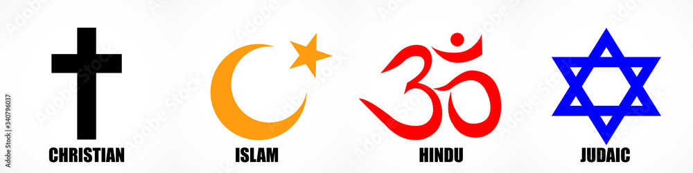 Set of World religion symbols - Christianity, Islam, Hinduism and Judaism. Vector illustrator Set of World religion symbols - Christianity, Islam, Hinduism and Judaism. Vector illustrator