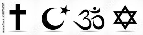 Set of World religion symbols - Christianity, Islam, Hinduism and Judaism. Vector illustrator