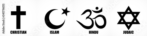 Set of World religion symbols - Christianity, Islam, Hinduism and Judaism. Vector illustrator