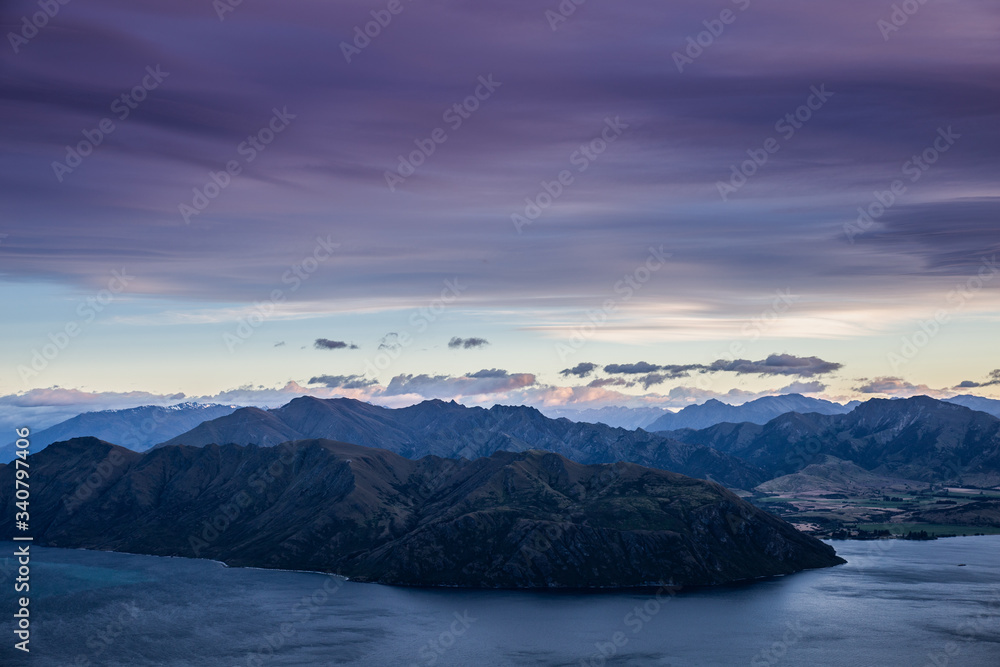 Fototapeta premium Mountain landscape at sunrise. Mountains at sunrise. Early morning dawn mountain landscape.