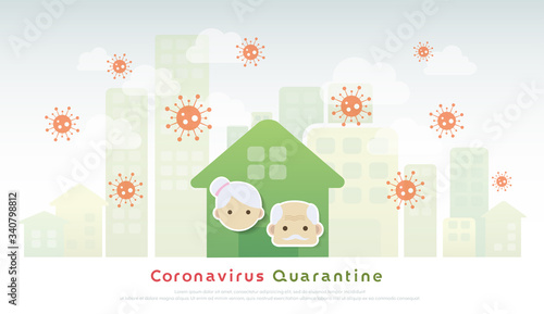 Coronavirus quarantine and social distancing. Older quarantine to stop outbreak and staying at home. vector illustration