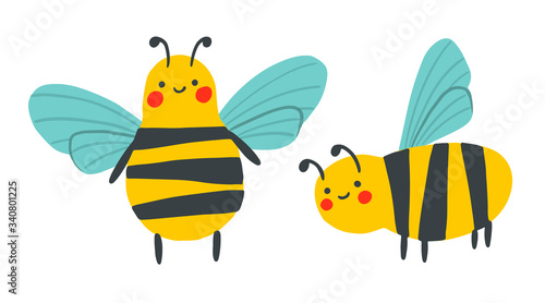 Cartoon happy wasp isolated on white background collection. Vector childish bee illustration. Cute flat insect set perfect for textile  sticker  poster  card