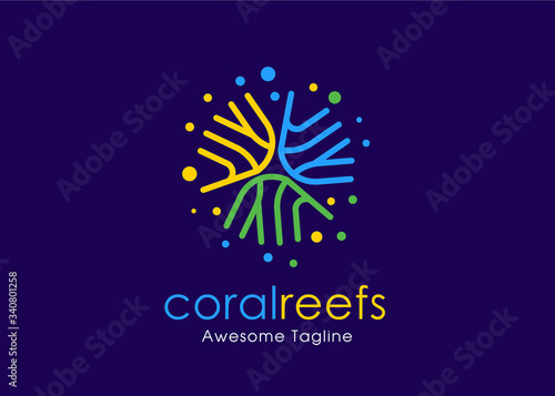 creative and colorful abstract Coral reefs Outline Symbols Design Template