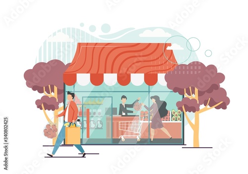 Grocery shop, vector flat style design illustration