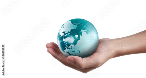 Globe  earth in hand  holding our planet glowing. Earth image provided by Nasa