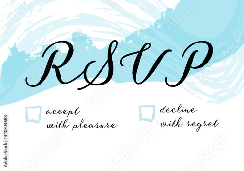 RSVP card for a wedding invitation, a vector design template with watercolor brush strokes
