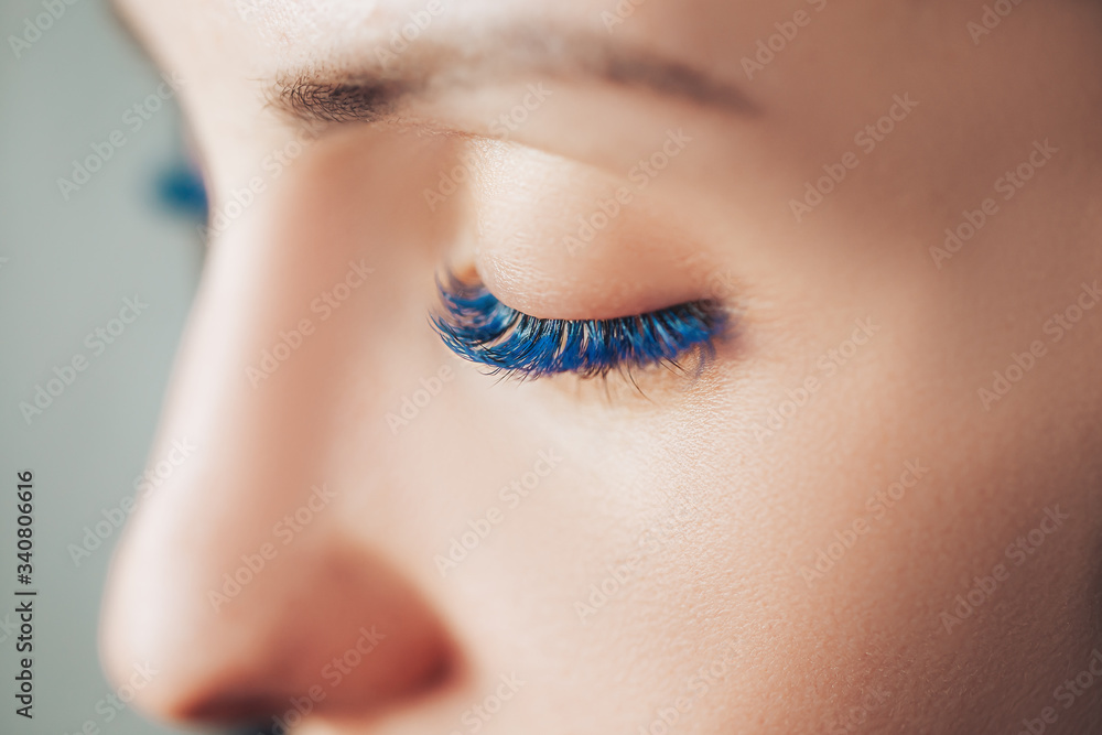 Professional eyelash extensions, business at home, complex eyelash extensions, focus on eyelashes, selected focus