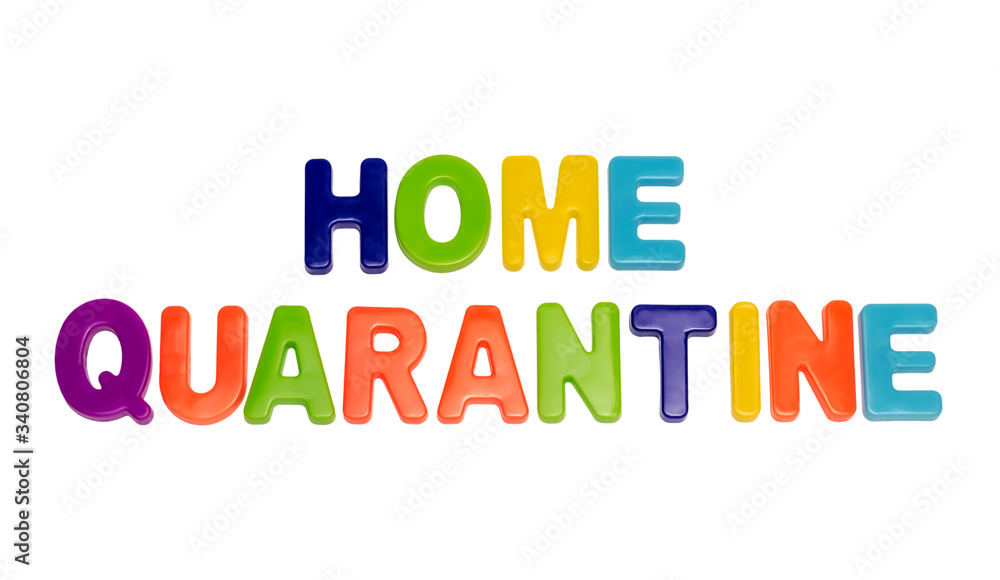 Text HOME QUARANTINE on a white background. Text HOME QUARANTINE on a white background.