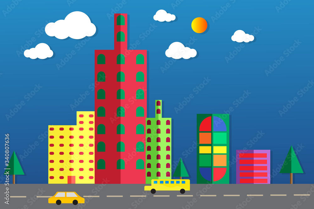 Modern flat city vector illustration. Ecology city concept background.