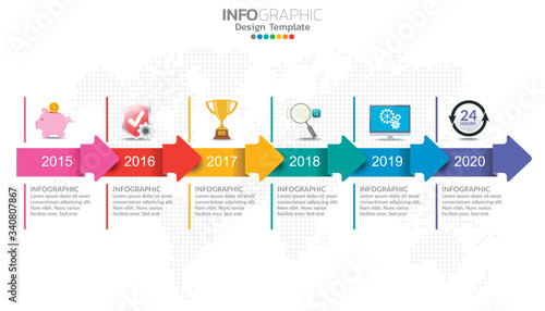 Timeline infographics design template with options, process diagram.