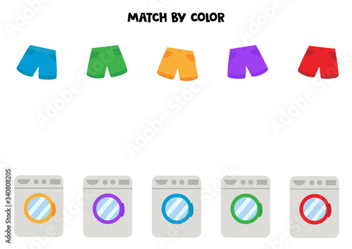 Matching game for kids. Washing machine and shorts by color.