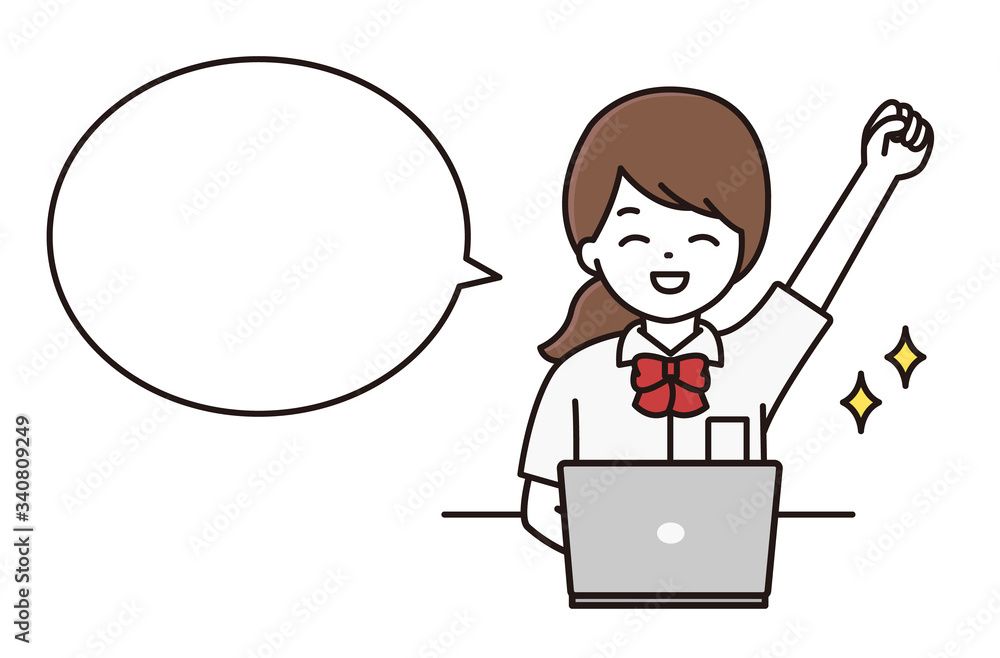 学生 女性 パソコン ガッツポーズ 吹き出し イラスト 学生 女性 パソコン ガッツポーズ 吹き出し イラスト