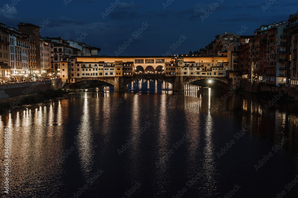 The famous bridge of Florence on which the city's famous gold market is located | FLORENCE, ITALY - 14 SEPTEMBER 2018. 