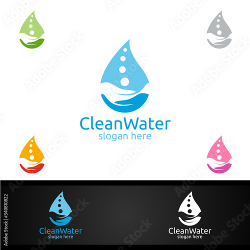 Green Water Drop Logo with Health Care Concept for Cleaning, Drinking, treatment ,Nutrition, or Fitness