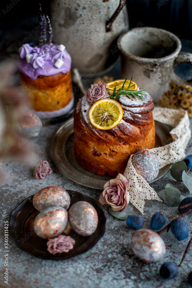 Easter raspberry cake with caramel.  Easter Eggs.