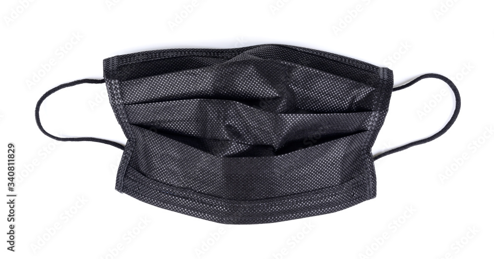 black disposable medical face mask isolated on white black disposable medical face mask isolated on white