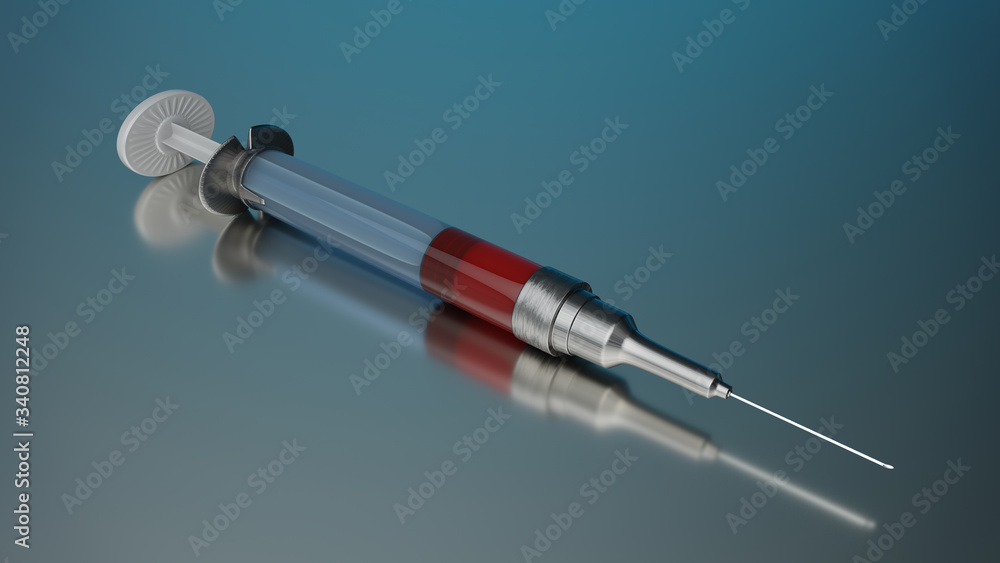 3d Illustration of a medical syringe used for blood transfusion 3d Illustration of a medical syringe used for blood transfusion