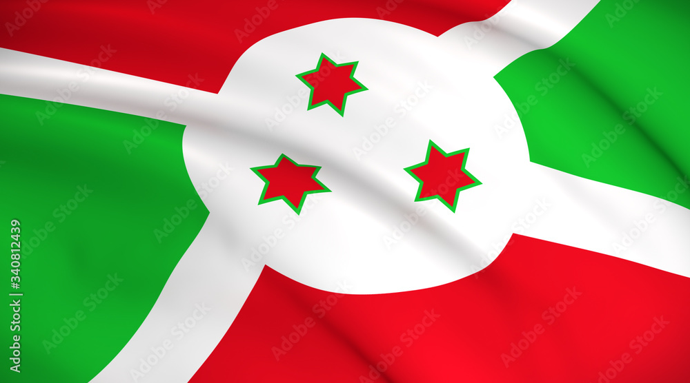 Burundi National Flag (Burundian flag) - waving background illustration. Highly detailed realistic 3D rendering Burundi National Flag (Burundian flag) - waving background illustration. Highly detailed realistic 3D rendering