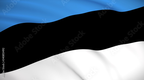 Estonia National Flag (Estonian flag) - waving background illustration. Highly detailed realistic 3D rendering © Duminda