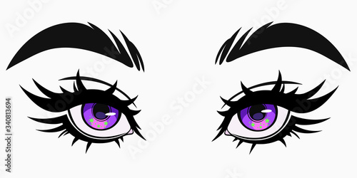 beautiful cute female eyes in cartoon style
