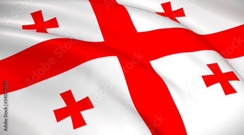 Georgia National Flag (Georgian flag) - waving background illustration. Highly detailed realistic 3D rendering