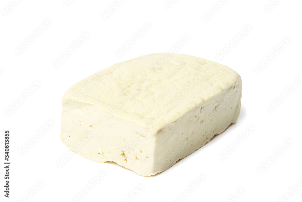 Tofu isolated on white background, close-up, side view