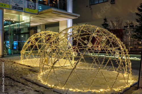 Light illuminatio at Odori Park during Christmas event has been decrorate with lights illumination for tourist welcome. Park is locate in center of sapporo city, Japan.   photo