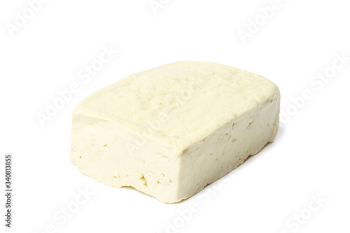 Tofu isolated on white background, close-up, side view