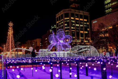 Odori Park during Christmas event with light illumination in Sapporo, Hokkaido, Japan