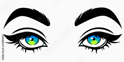 beautiful cute female eyes in cartoon style