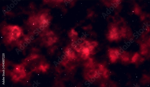 Space background Fantastic outer view with realistic bright stars and cluster of gas clouds. Universe with nebulae, galaxies and star clusters. Infinite cosmic open spaces. Vector illustration