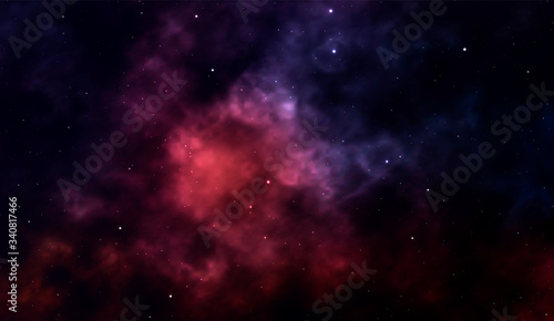 Space background Fantastic outer view with realistic bright stars and cluster of gas clouds. Universe with nebulae, galaxies and star clusters. Infinite cosmic open spaces. Vector illustration © lauritta