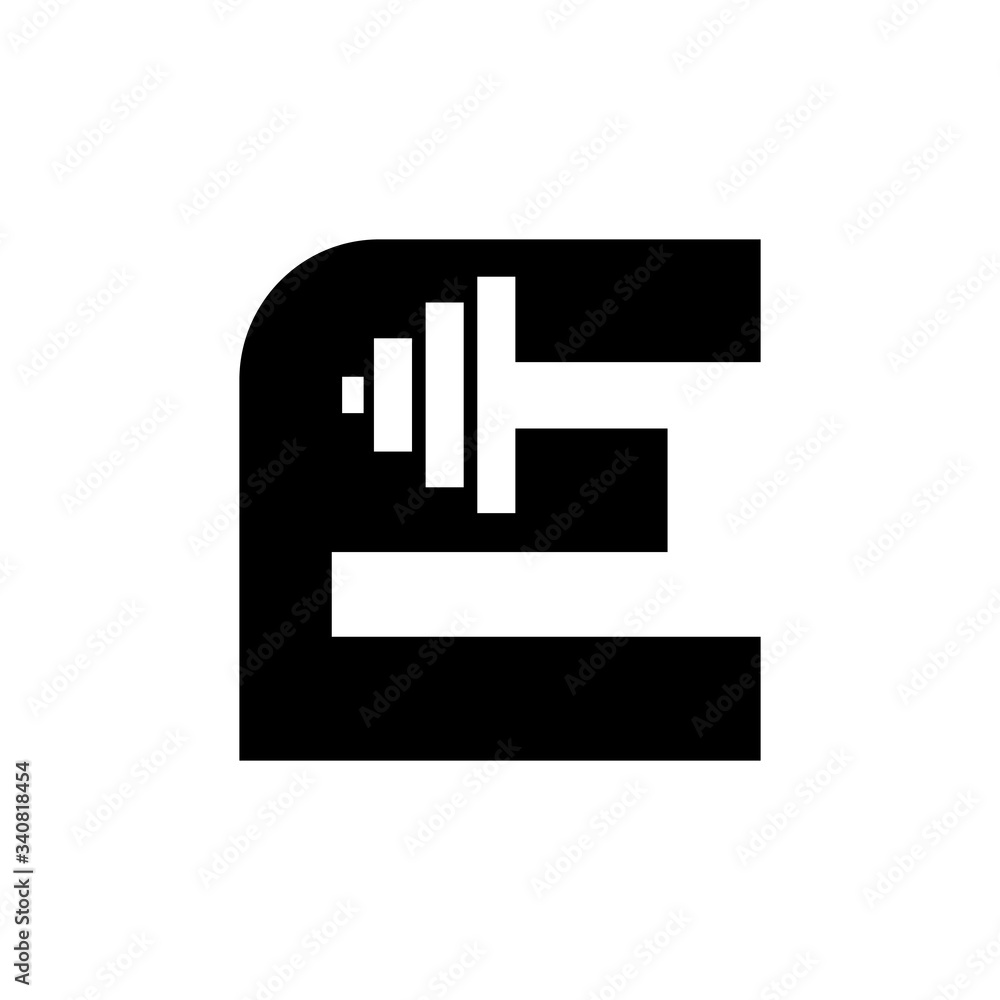 Letter E Fitness Gym Logo Design. Barbel Sports Vector Icon
