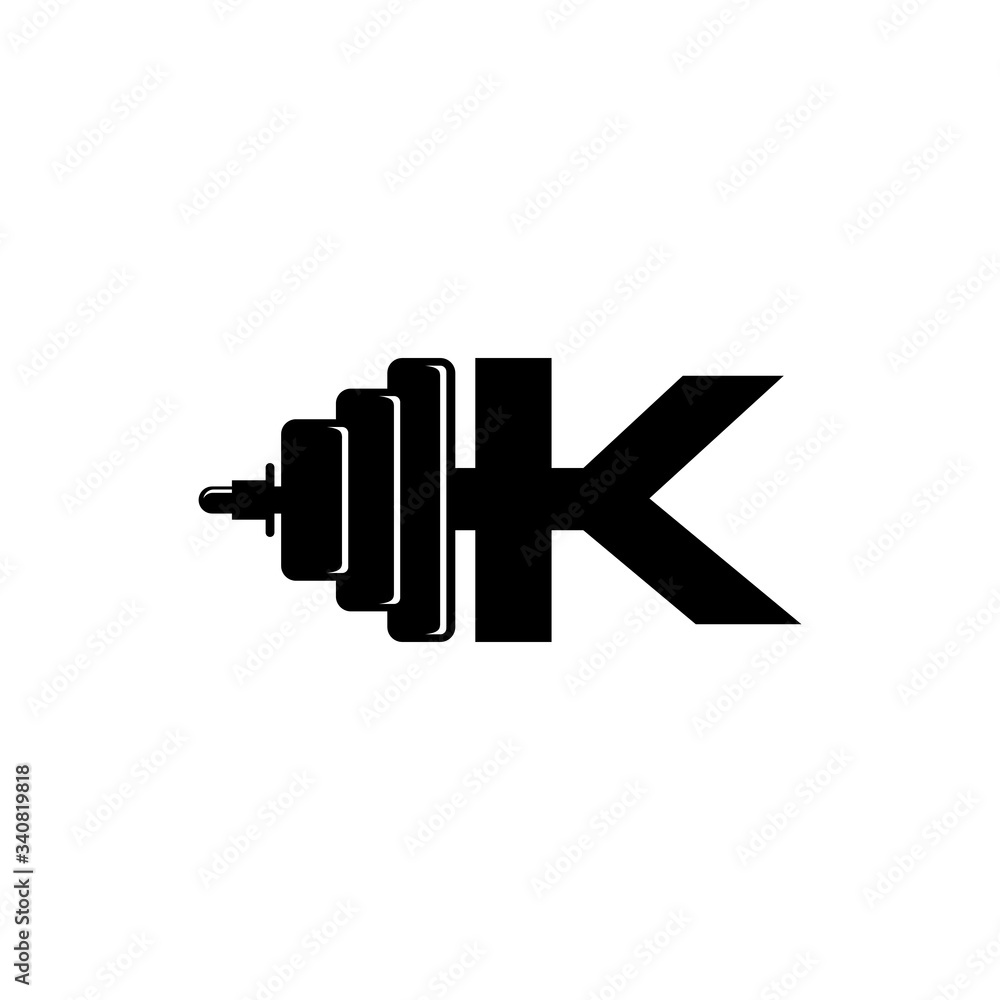 Letter K Fitness Gym Logo Design. Barbel Sports Vector Icon Letter K Fitness Gym Logo Design. Barbel Sports Vector Icon