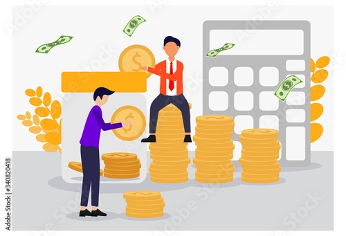 Profit in business startup with a pile of coins