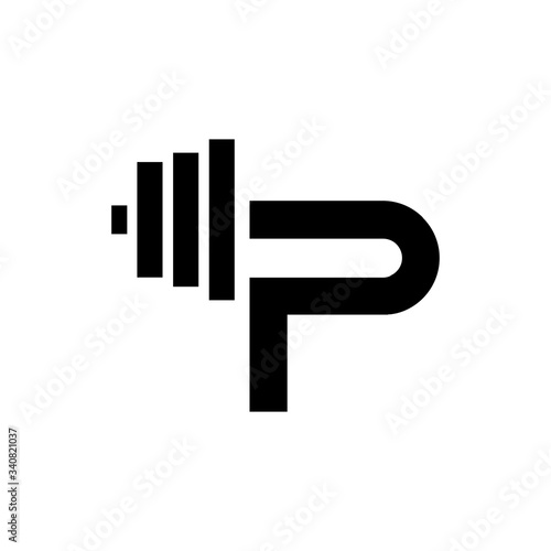 Letter P Fitness Gym Logo Design. Barbel Sports Vector Icon