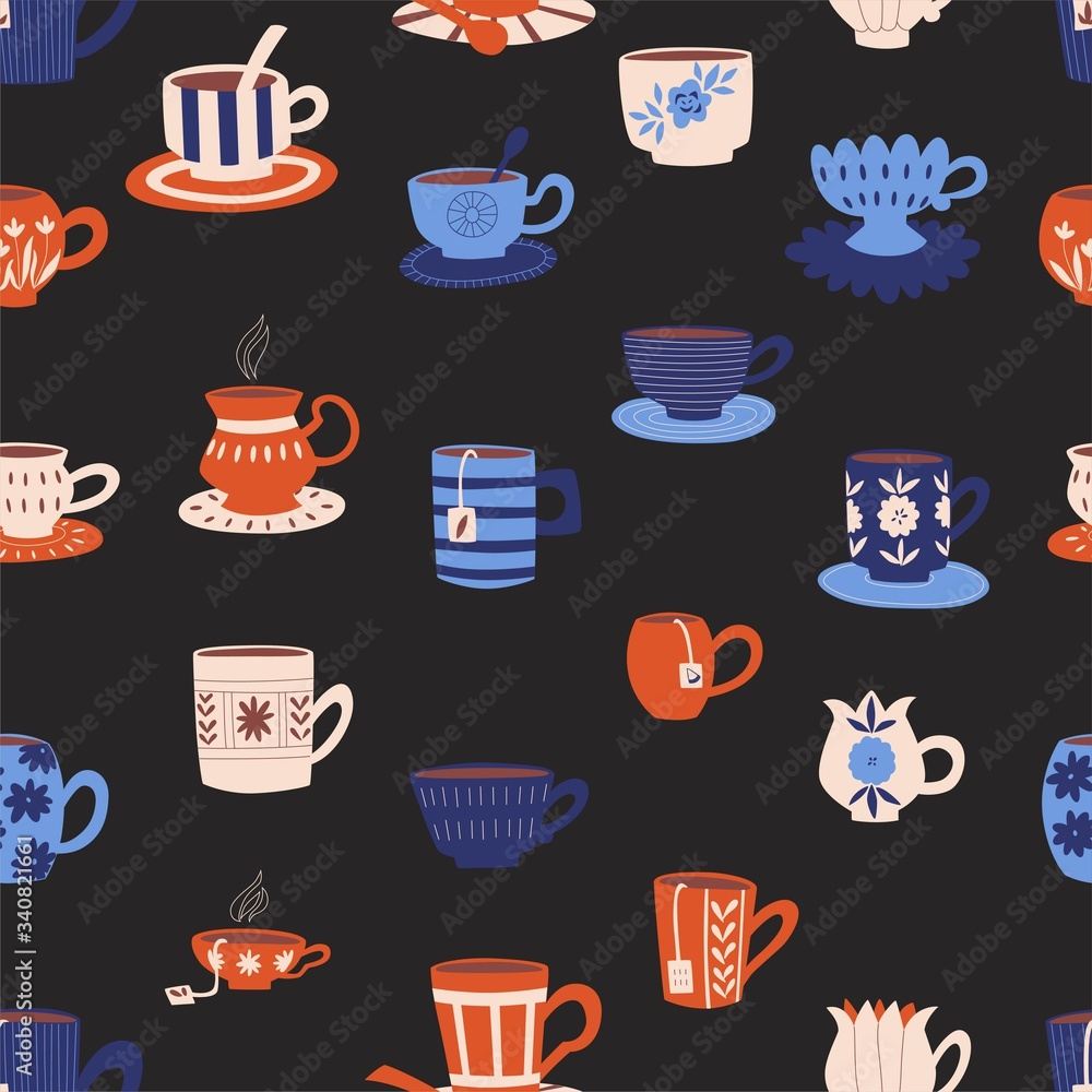 Cute tea cups seamless pattern in doodle style. hand drawn vector illustration. Cute tea cups seamless pattern in doodle style. hand drawn vector illustration.