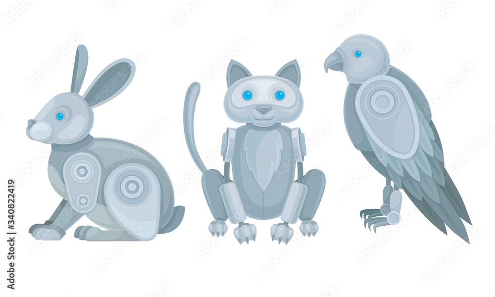 Mechanical Animals Assembled from Metal Parts Vector Set